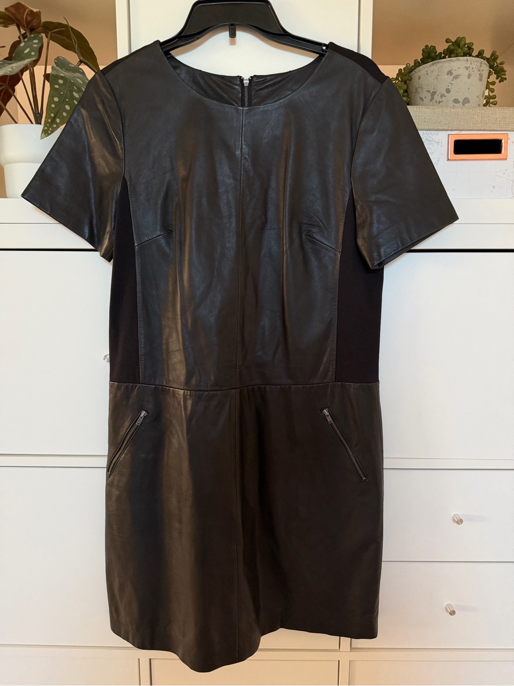 Halogen Black Genuine Leather Midi Dress Size M